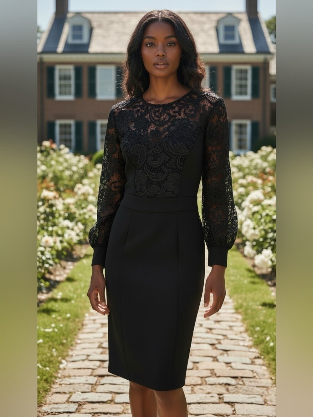 Eva Mendes NY&C Hollywood Loyalty Black Lace Sleeve Sheath Dress Size 10 Glam